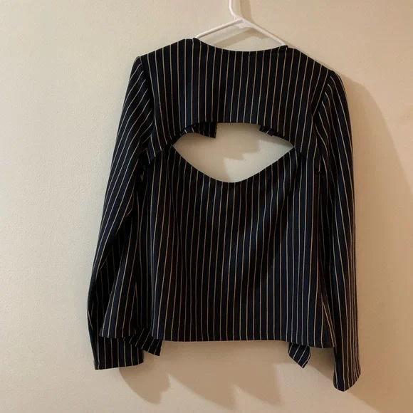 NWT Zara open back top navy & tan stripes size large *see description* - Picture 8 of 8